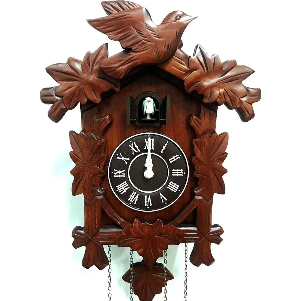 Cuckoo Clock Vintage Large Wooden Wall Clock Handcrafted 13x9.5 Inch Brown